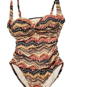 La Blanca Tribal Print One Piece Swimsuit in Coral and Tan